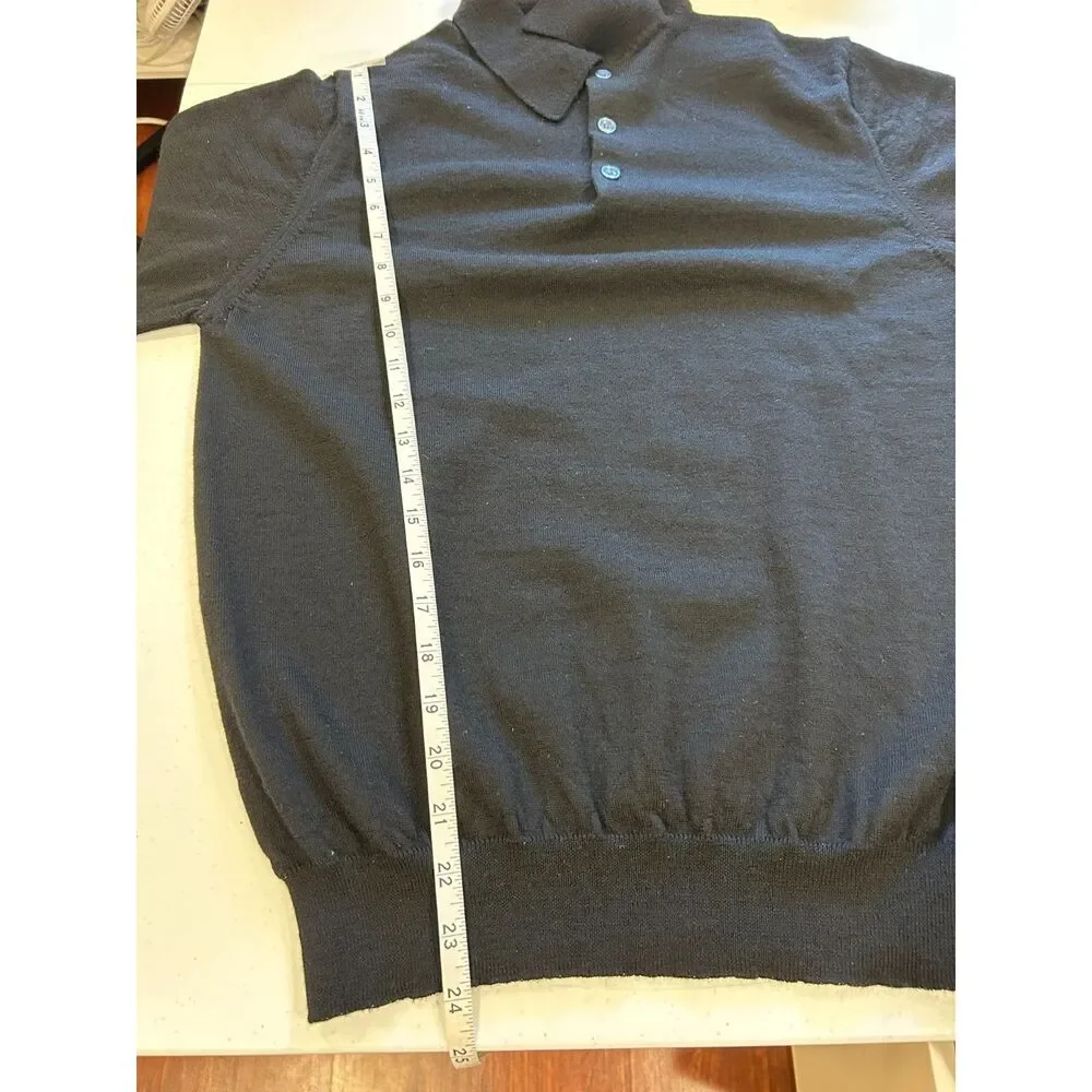 Mario Gilberti Sz MED Black Polo Collar Long Sleeve Sweater Minimalist Luxe Posh
